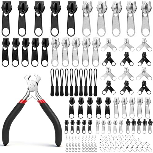 189Stück Reißverschluss Reparaturset, Ersatz Reisverschluss-zipper, Abnehmbarer Universeller Reißverschlus, Reissverschluss-Reparaturset, Zipper Repair Kit für Jacke, Tasche, Mantel (3# 5# 8#10#)