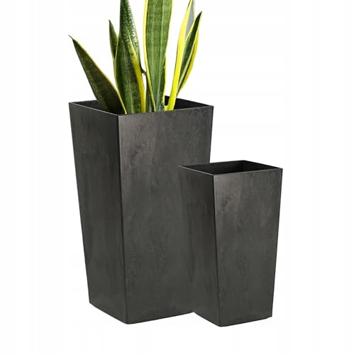 FEINZ Pot de Fleurs avec Insert 18 x 36 cm Noir | Pot de fleurs moderne en plastique recyclé, Convient pour balcon, jardin et intérieur, Effet béton