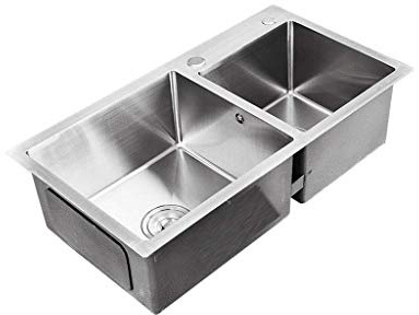 TXGJWRA Sink Built in Basin 750 * 400 Mm Stainless Steel Sink 2 Bowls 60/40, Built in Wash Basins for Kitchen Bar,
