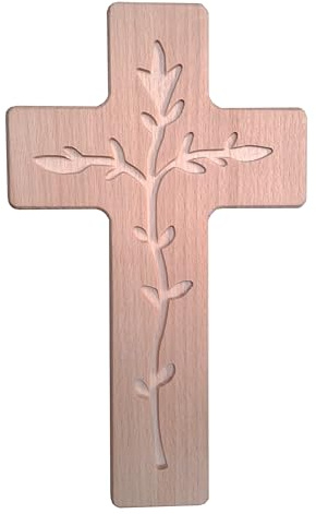 Wandkreuz Holz 20 cm aus Buche – Modernes Kreuz mit Lebensbaum | ECHTHOLZ Kruzifix Made in Germany | Christliche Geschenkidee zur Taufe, Kommunion, Firmung & Weihnachten