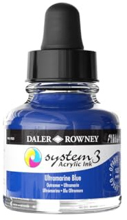 Daler-Rowney System3 Acrylic Ink, Glass Bottle with Dropper, Opaque, 1oz - 29.5 ml, Ultramarine Blue