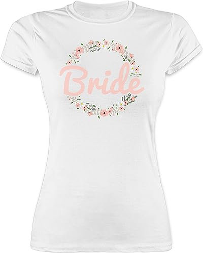 Shirt Damen - JGA Junggesellenabschied Frauen - Bride Blumenkranz rosé - M - Weiß - jungesellinnenabschied Outfit t-Shirts junggesellinnenabschied Bachelorette Party bripe Tshirt t-Shirt