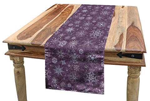 ABAKUHAUS Aubergine Tischläufer, Weihnachten Schneeflocken Floral, Esszimmer Küche Rechteckiger Dekorativer Tischläufer, 40 x 180 cm, Violett