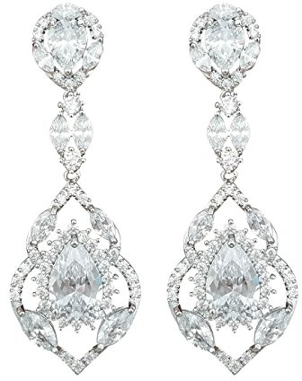 QUKE Ohrringe mit Zirkonia-Kristallen, lang, Ohrhänger, elegant, Hochzeit | Versilberte baumelnde Ohrringe, eleganter Brautschmuck, vielseitiges Tragen, elegantes Geburtstags- und Urlaubsgeschenk für