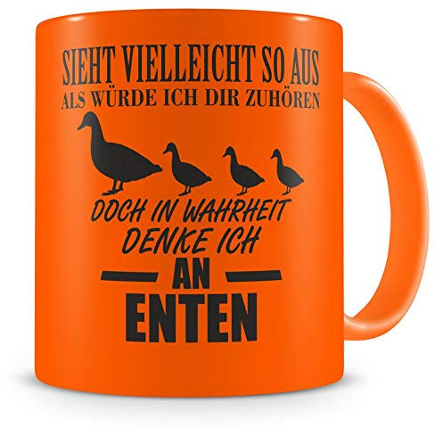 Samunshi® Enten Tasse mit Spruch Geschenk für Mann Frau Oma oder Opa Kaffeetasse groß Lustige Tassen zum Geburtstag neon orange 300ml