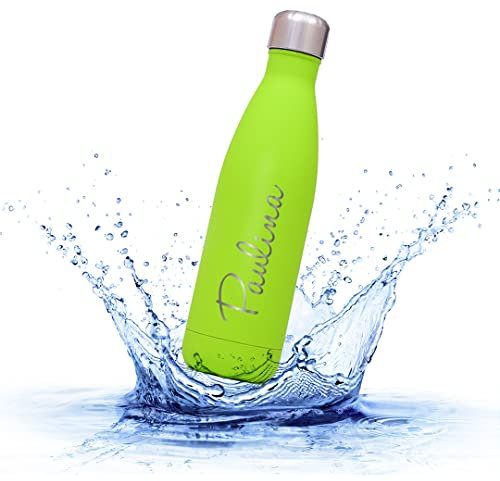 Personalisierbare Trinkflasche aus Edelstahl – auslaufsichere & thermoisolierte Wasserflasche hält Getränke bis zu 18 Stunden warm oder kalt (Grün, 0.5 l)