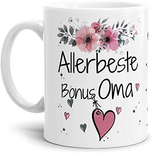Tasse mit Spruch - Allerbeste Bonus Oma - Schöne Geschenkidee/zum Geburtstag für beste Freunde und Familie/Danke Tasse - Weiß