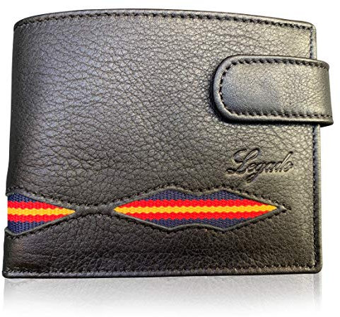 LEGADO Cartera Hombre Monedero Negra Cartera Monedero Hombre Cartera de Piel para Hombre Bandera españa Cartera de Cuero Hombre Negra Piel de Toro (con Cierre)