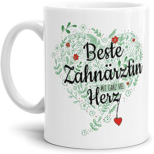 Berufe Tasse - Beste Zahnärztin mit ganz viel Herz - Geschenk für die beste Zahnärztin, als Dankeschön - Hochwertige Keramik, Weiß, 300 ml