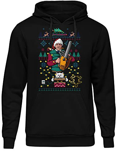 uglyshirt89 8 Bit Griswold Herren Kapuzenpullover | Schöne Bescherung Pullover - Weihnachts Hoodie Herren - Xmas Hoodie | Schwarz (M)