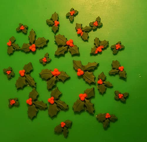 30 Edible Holly Leaves, Leaf's flowers cupcake cake topper decorations Christmas