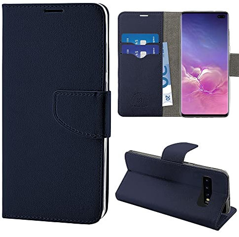 N NEWTOP Cover Compatibile per Samsung Galaxy S10 Plus, HQ Lateral Custodia Libro Flip Magnetica Portafoglio Simil Pelle Stand Protettiva (Blu)