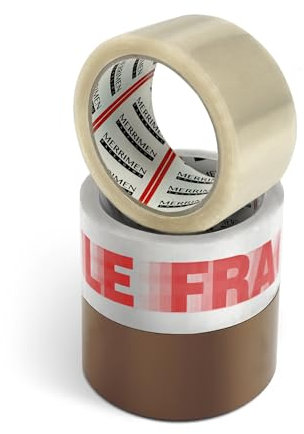 Merrimen Nastro Adesivo per Pacchi - 48mm x 66m, 3 Rotoli, Misto I Sicuro, Adesivo & Robusto Nastro da Imballaggio I Ideale per Scatole Traslochi & Grandi Buste per Conservazioni a Lungo Termine