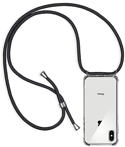 ZYIMOU Handykette für iPhone XS Max Hülle mit Band, Handyhülle Handy Necklace Hülle mit Kette Schutzhülle Kordel zum Umhängen Transparent Weich TPU Silikon Bumper, Schwarz