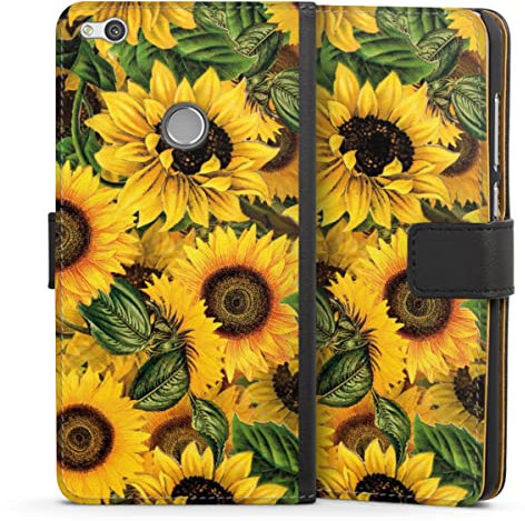DeinDesign Klapphülle kompatibel mit Huawei P9 Lite (2017) Handyhülle aus Kunst Leder schwarz Flip Case Sonnenblume Art Sommer