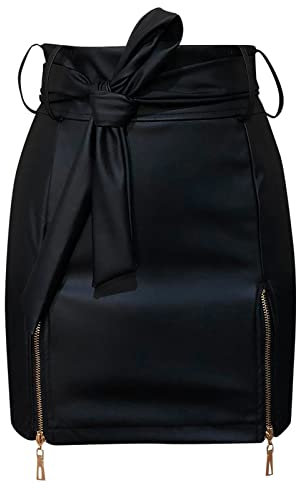 Damen Lederrock Knielang, Hohe Taille Kunstleder Minirock Enges Bleistiftrock Schwarze Pu-Leder-Nähte Split Herbst Minikleider A Linie Leder Rock Mini Röcke Party Clubwear