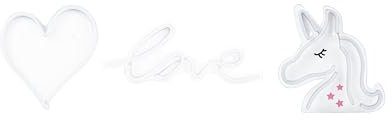 Beliani LED Neon Licht Wanddeko 3er Set mit Kabel Herz Einhorn Love Susie