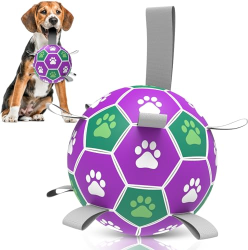Diman Dog Toy Balls, 6 Inch Soccer Ball for Dogs with Straps | Outdoor Pet Toys, Puppy Birthday Gifts for Small Medium, Interactive Dog Toys for Tug of War