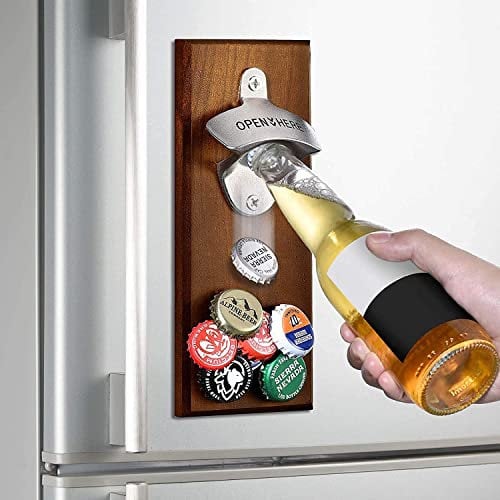Flaschenöffner Wand Holz mit Magnet Geschenke für Männer, Bier Geschenk für Ihn Freund Ehemann, Bieröffner Wand Kronkorken Sammler Geburtstagsgeschenk, Wandflaschenöffner mit Schraubenloser Montage