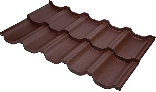 BUDMAT Modulare Dachplatten Blech Ziegeloptik Venezia D-Matt Beschichtung - Leicht Verzinkte Bleche Einfache Montage - Wiederholbare Farbe - Korrosionsbeständig - 1195x700x0.5 mm - Braun RAL8017