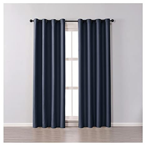Aotiwe Küchengardinen Modern 2 Teilig, Schlaufenschal Dunkelblau Einfarbig Baumwolle 132X244cm