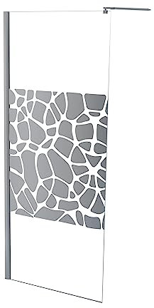ONDÉE, Paroi à l'italienne ALEA, Sérigraphie miroir inspiration galet, 80x200cm, Epaisseur 10mm, Traitement anticalcaire, Profilé en aluminium chromé, Verre trempé