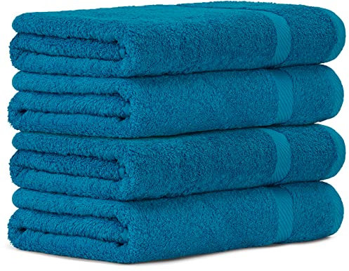 Luckytowel 4er Duschtuch Set 100% Baumwolle, 70x140cm Handtücher, 4er Pack Badetuch Türkis