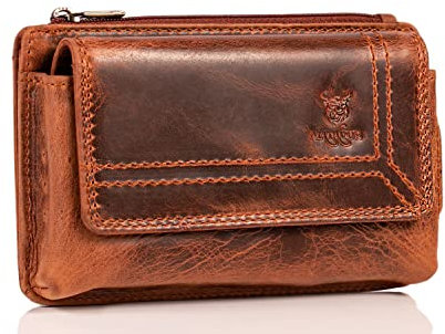 MATADOR Echt Leder Gürteltasche mit Magnetverschluss und YKK Reissverschlussfach mit RFID Schutz für Karten Scheine und Münzen - Handytasche Hülle für Geräte bis 6,1 Zoll in Vintage Braun