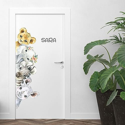 Kidsmood Türaufkleber für Kinderzimmer personalisiert mit Wunschtext | Tür-Sticker mit Tiermotiv und Wunschnamen | Selbstklebender Aufkleber als Kinderzimmer Deko [Türgriff Rechts, 120x40 cm]