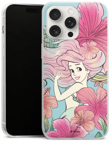Slim Case kompatibel mit Apple iPhone 15 Pro Max Silikon Handyhülle transparent Hülle extra dünn Arielle Offizielles Lizenzprodukt Disney