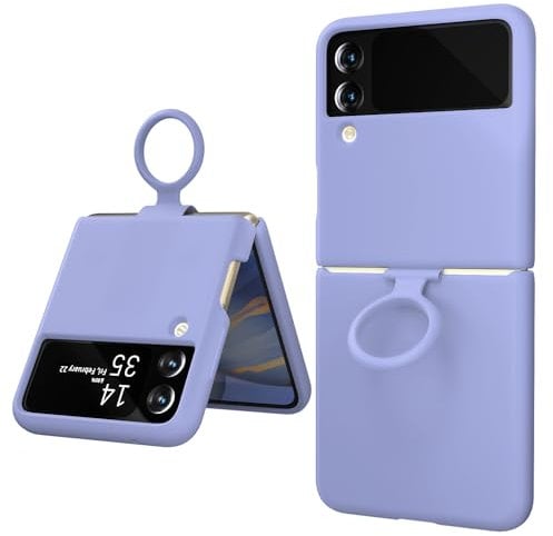 OHLIGIA Samsung Galaxy Z Flip 3 Liquid Silicone Case with Ring Protective 3 Layer Shockproof Phone Cover with Anti-Scratch Soft Microfiber Lining for Galaxy Z Flip 3 5G (2021) (Purple)