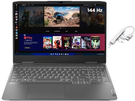 Lenovo LOQ 15.6 144Hz FHD Laptop da gioco | 13a generazione Core i5-13420H | 16GB RAM DDR5 | 1024GB SSD | NVIDIA GeForce RTX 3050 | Retroilluminato | Windows 11 Home | Pacchetto con hub USB