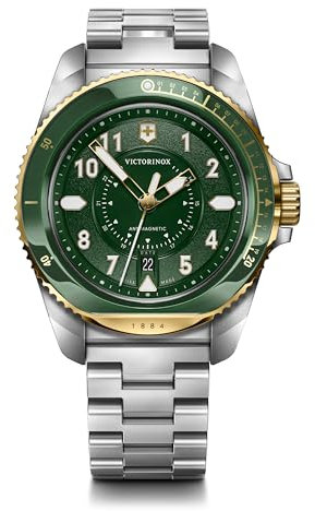 Victorinox Herren Armbanduhr Journey 1884 Ø 43 mm, Swiss Made, Analog Quarz, Wasserdicht bis 200 m, Edelstahl-Armband, Grün/Silber