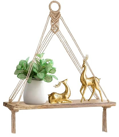 AUSYIWI 1 Stück Wandregal Holz Wandregal Holzregal Bohemian Dekorative Wandregal, Hand-Woven Floating Regal Raumdekoration Geeignet für/Balkon/Bad/Wohnzimmer