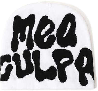 WAMSOLE Y2k Spider Beanie Mützen MEA Culpa Strickmütze Streetwear Kopfbedeckung Winter Wolle Acryl Knit Skull Cap für Herren Damen, Mea-White Black, Einheitsgröße