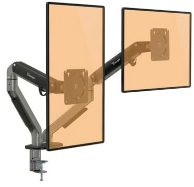 Ranqer Monitorhalterung für 2 Monitore, 17-35 Zoll Bildschirme, VESA 75 & 100 mm, Höhenverstellbar, 360° Rotation, Schwenk- und Neigbar, bis 9kg pro Arm, Kabelmanagement, Schwarz