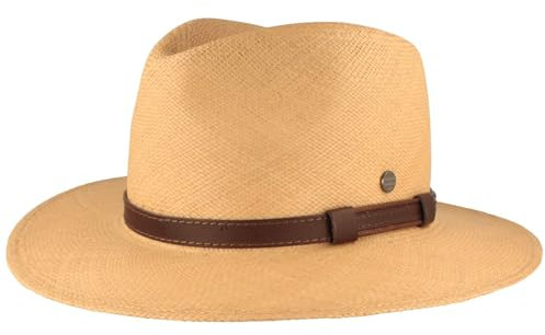 Breiter ORIGINAL Panamahut Strohhut aus Ecuador Handgeflochten Hut UV-Schutz Bruchschutz Sonnenhut Natur Band Braun XL 61-62