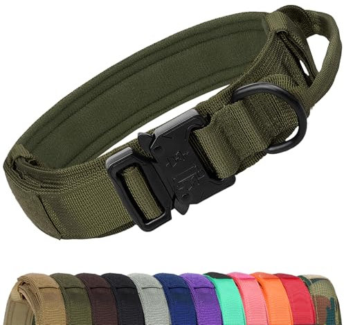 Joytale Taktisches Hundehalsband mit Griff Halsband Hund 3.8 cm Breit Hundehalsband für Große Hunde Verstellbar aus Nylon, Armeegrün, L