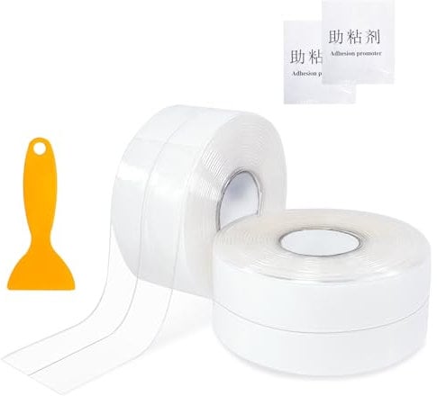 dabinzhijia 2 Rollos Cinta Selladora Impermeable, Cinta Adhesiva para Baño Autoadhesiva Silicona Transparente para Cocina, Bañera, Esquina, Rodapiés Autoadhesivo
