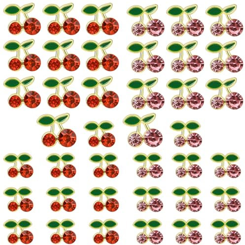 Dimeho 40Pcs 3D Cherry Nail Charms Rhinestones Shiny Gems Nail Accessories Jewelry Decorations Cute Fruit Nail Diamond for Women Girls Art Design DIY Manicure Craft Jewelry
