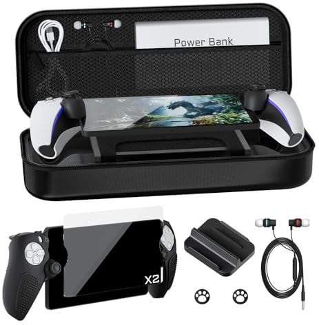 Hosanwell 9-in-1-Zubehörset für Playstation Portal, mit Hartschale Portable Reisetasche für PS Portal, 2 Silikongriffhülle, 2 Bildschirmschutz, 2 Joystick-Kappen, 1 Kopfhörer und 1 Desktop Stand