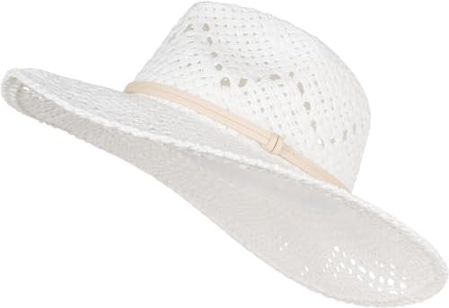 styleBREAKER Unisex Panama Strohhut mit breitem Stoff Zierband, Sommerhut Einfarbig, Papierhut, Sonnenhut 04025044, Farbe:Weiß