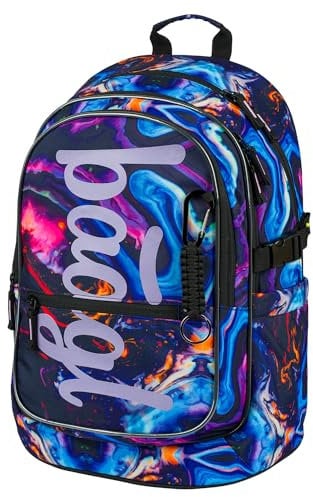 Baagl Schulrucksack für Jungen, Schulranzen für Kinder mit ergonomisch geformter Rücken, Brustgurt und reflektierende Elemente für Weiterführendeschule Mittelschule (Marble)