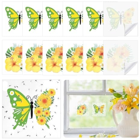 HONMOK 50pcs Autocollants Anti Moucherons Intérieur Piège à Mouche Autocollant Fênetre Non Toxique et Inodore - Motif Fleur Papillon
