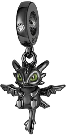 Lkwidi Charme Black Toothless Anhänger Charms Anhänger 925 Sterling Silber Charm Pendant für Europäische Armbänder und Halsketten