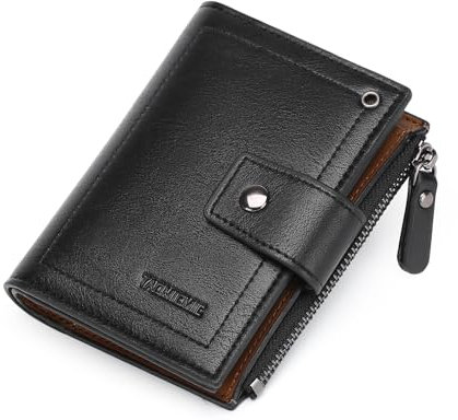 LOUEBICA Portafoglio Uomo Vera Pelle Blocco RFID Piccolo Bifold con Portamonete Cerniera