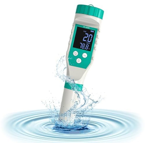 YIYEGO Medidor Cloro y pH Piscinas Digital, 2024 Medidor sal Piscina, 7 en 1 ORP TDS EC Medidor de pH y Cloro Medidor Salinidad Piscina para Acuario, Hidroponía, Agua Potable, SPA