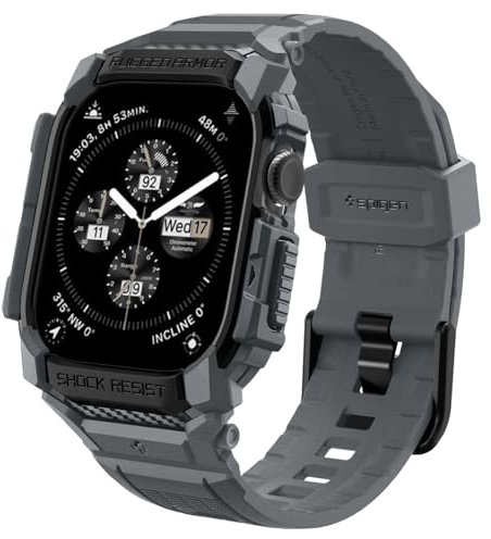Spigen Rugged Armor Pro Funda y correa Compatible con Apple Watch Serie 10 46mm (2024) - Gris Oscuro