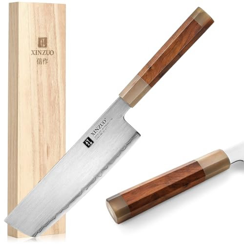 XINZUO Acero Japonés Cuchillo Nakiri 18.3cm Cuchillo de Cocina, Forjado a Mano Cuchillo para Verduras Acero en Polvo Japonés ZDP-189, Afilado Cuchillo de Cocinero -Mango de Desert Ironwood