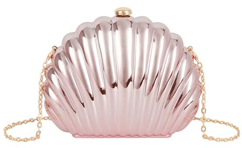 Meliyya Damen Muschel Clutch Acryl Handtasche Kette Abendtasche Hochzeit Cosplay Mermaid Schultertasche Umhängetasche, Rosa
